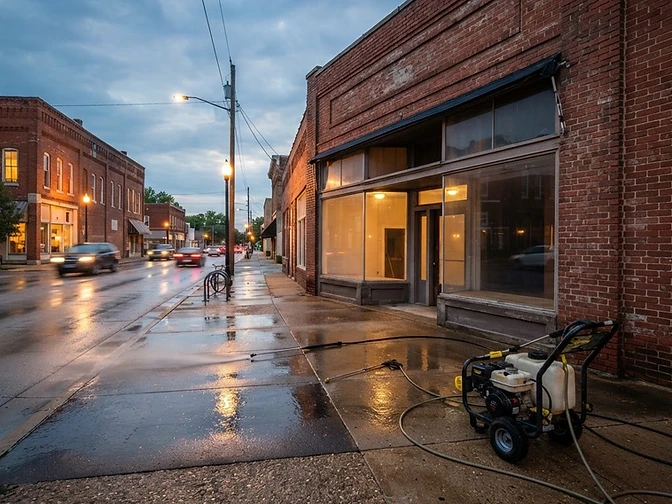 Illustrative photo of commercial pressure washing on a storefront in the Bartlett Illinois area