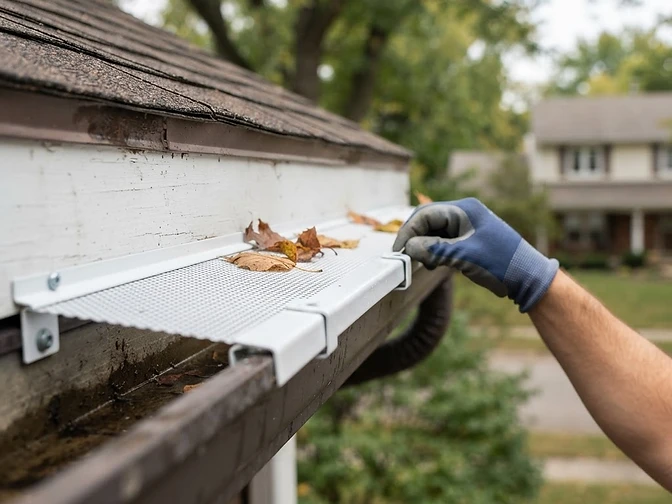 Illustrative photo of gutter guard installation on a suburban home in the Bartlett Illinois area
