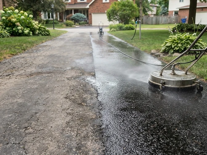Illustrative photo of power washing a residential driveway in the Bartlett Illinois area