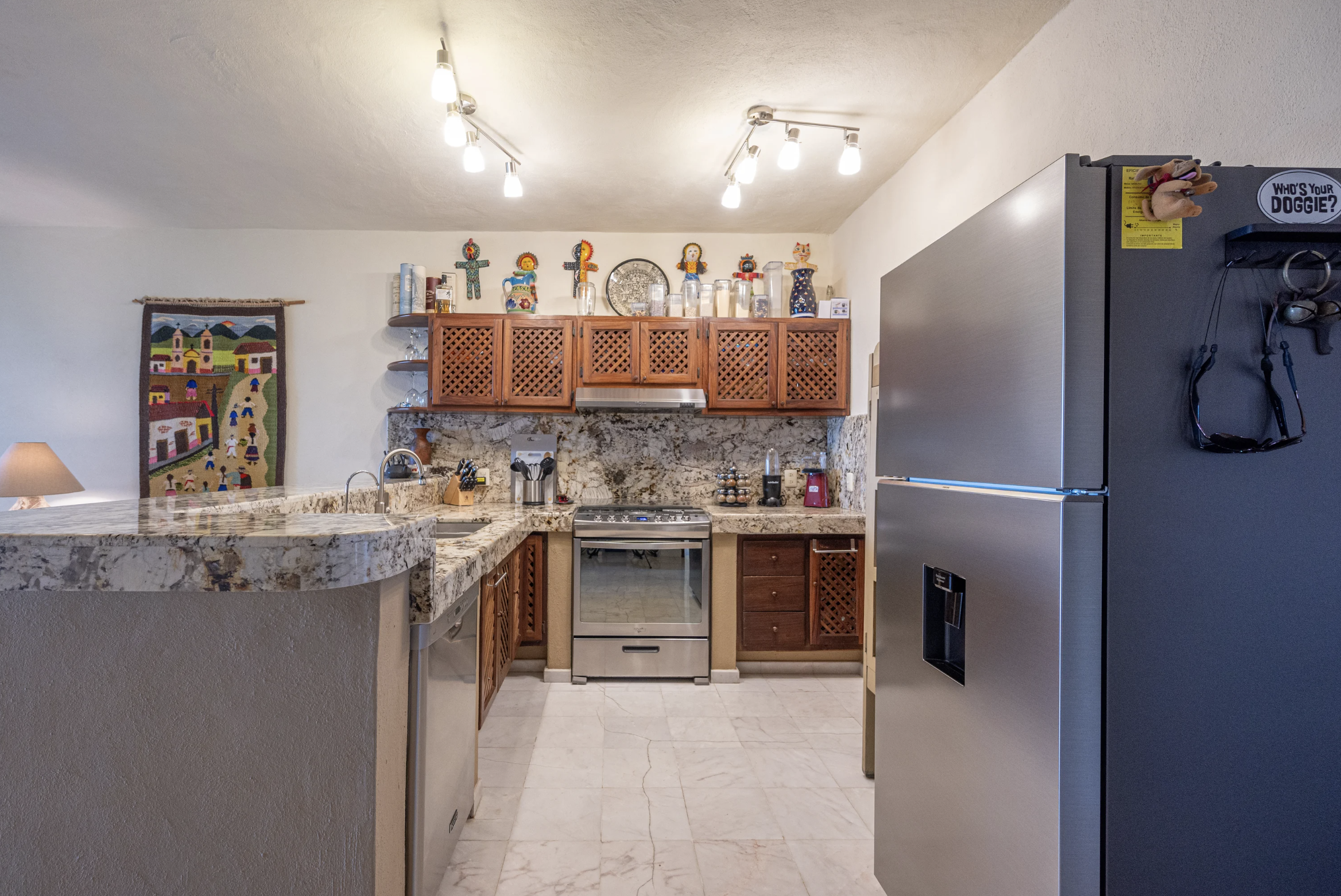 Renovated kitchen with granite countertops
