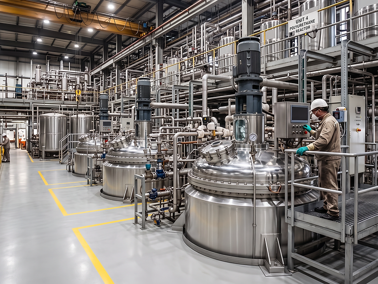 Stainless steel polyurethane reactors on the Leeson production floor