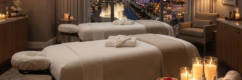 A Las Vegas hotel suite ready for a side-by-side couples massage