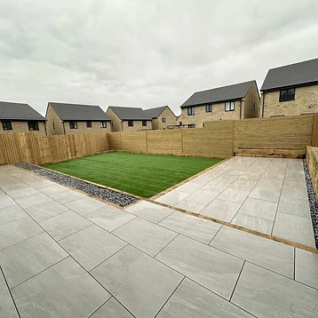Porcelain Patio & Turf — Patios project by JMB Design. Build & Driveways in Colne, Lancashire