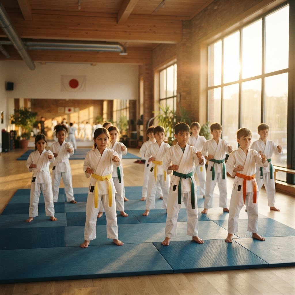 Kids martial arts training at the dojo