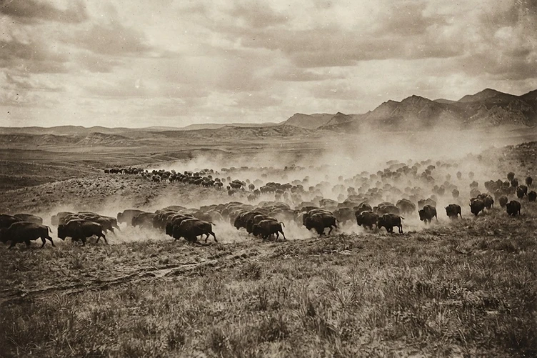 A herd of bison across the plains