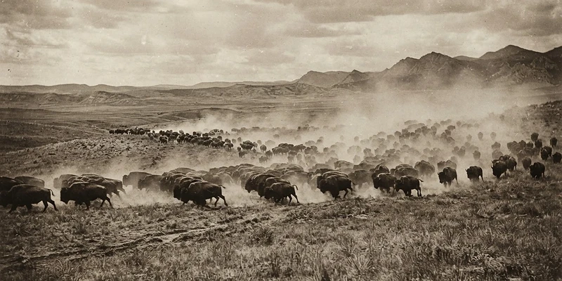 A herd of bison across the Texas plains