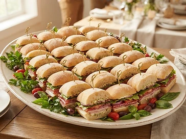 Assorted Italian sandwich platter arranged on a large serving tray