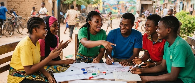 Tanzanian teenagers in a collaborative workshop