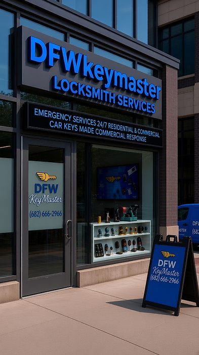 911 Locksmith and Security locksmith storefront with 24/7 emergency services signage