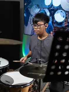 Drums at Catalyst Music Lab, monochrome studio photography