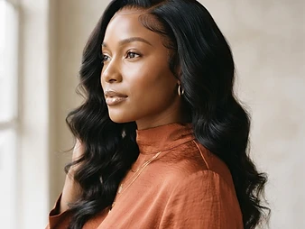 Portrait of a seamless lace front sew-in with a natural hairline