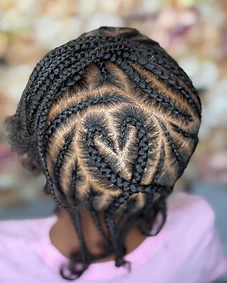 Heart-shaped cornrow design with radiating straight-back braids