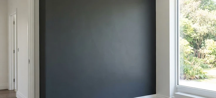Charcoal accent wall with garden view