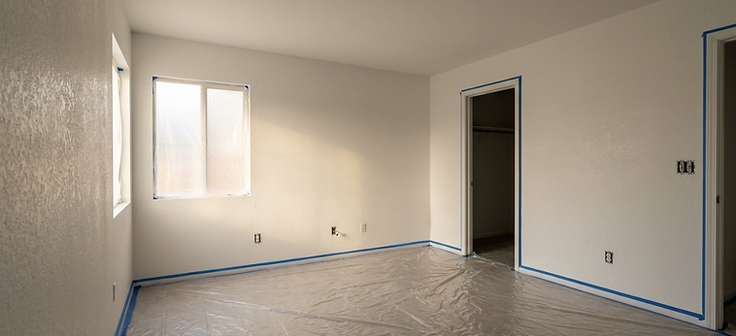 Room prepped and taped for painting
