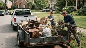 Utility trailer being loaded with household junk