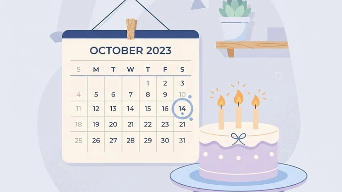 A calendar with circled dates and a birthday cake