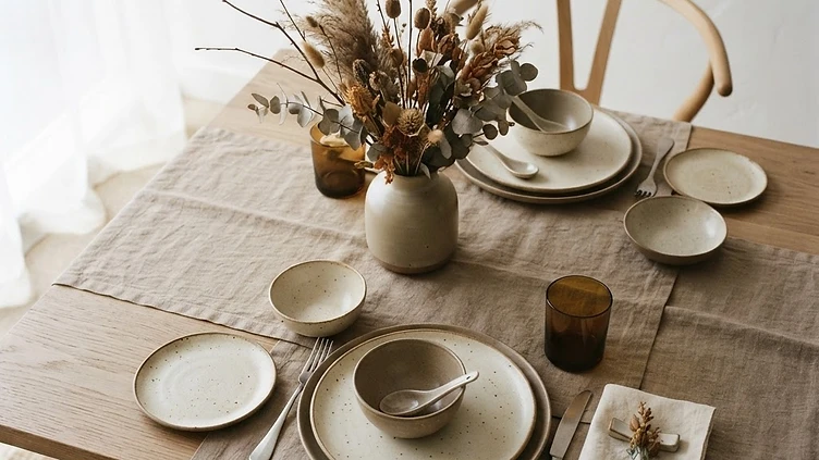 A styled table with handmade stoneware