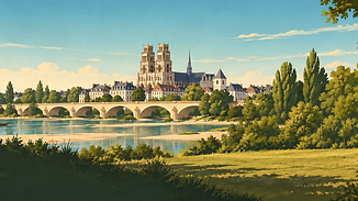 Vue panoramique d'Orléans et de la cathédrale Sainte-Croix au bord de la Loire