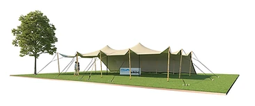 Vue 3D de configuration — 160 m² — Côtés abaissés