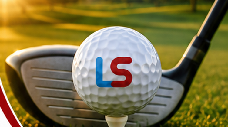 Leosteph Foundation branded golf ball on a tee at golden hour