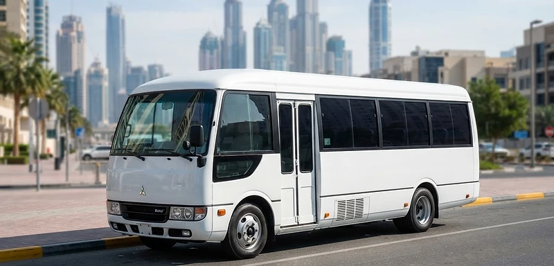 34 seater Mitsubishi Rosa staff transport bus in Dubai