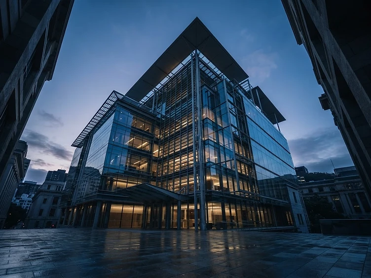 Modern glass and steel institutional building