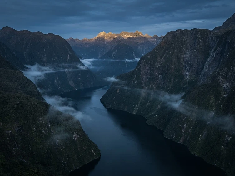 New Zealand fiord at blue hour