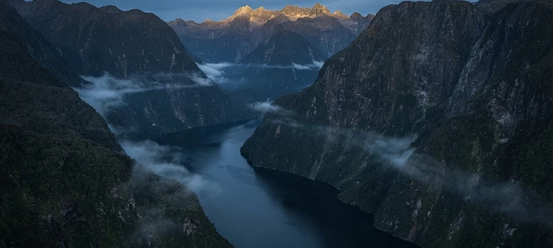 New Zealand fiord at blue hour