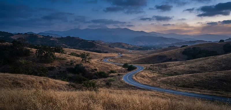 California foothills at blue hour