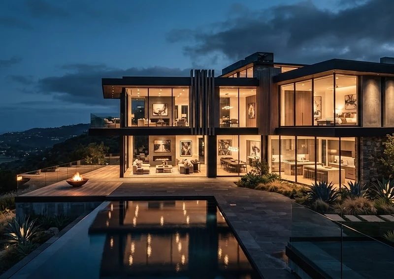Modern home at dusk