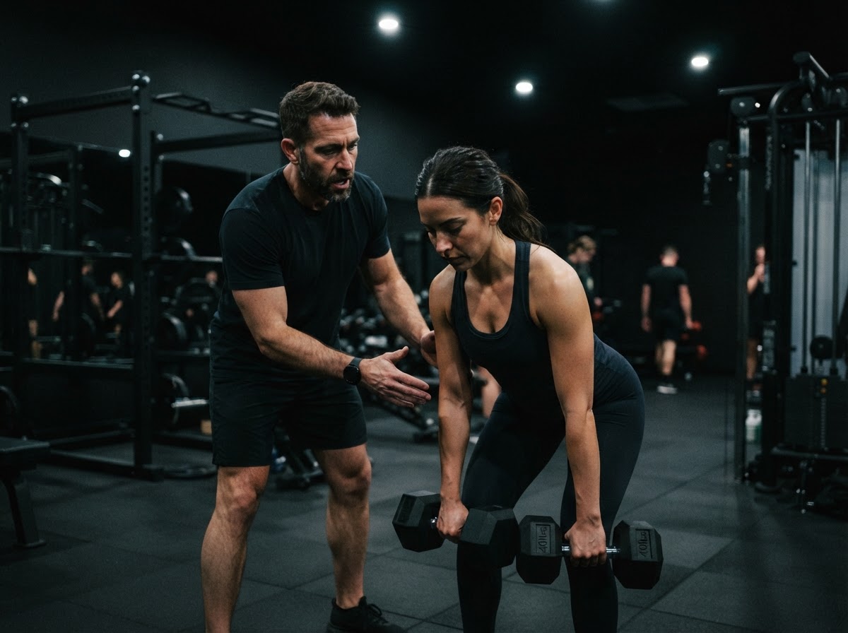 Personal trainer coaching a client