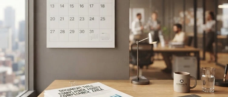Organised compliance desk with a reporting calendar