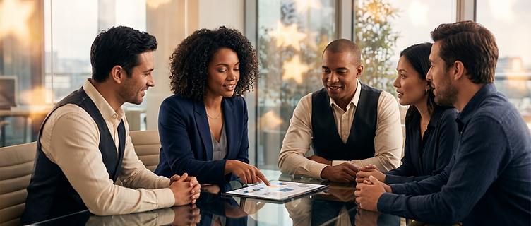 Diverse South African corporate team reviewing compliance documents