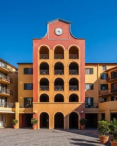 The red clock tower up close