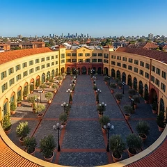 A balcony view over the courtyard