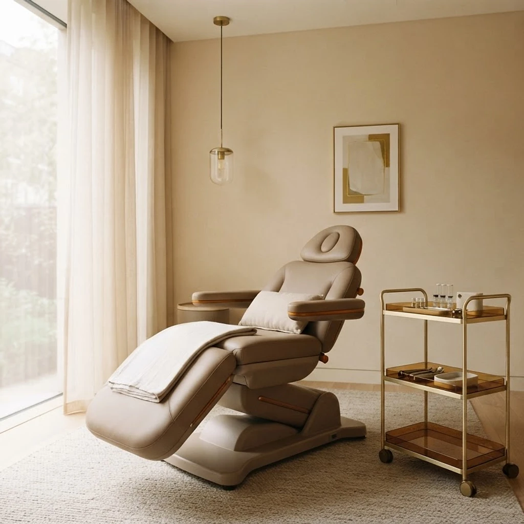 Minimalist clinical treatment room in warm natural light