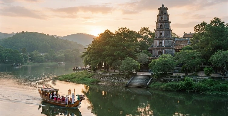 Thien Mu Pagoda & Kim Long by Open-Top Bus