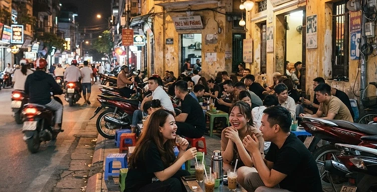 Hai Phong Sidewalk Evening: Coffee & Neon