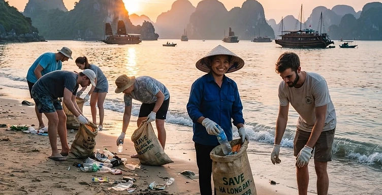 Tuan Chau Beach Clean Morning by Bus 02