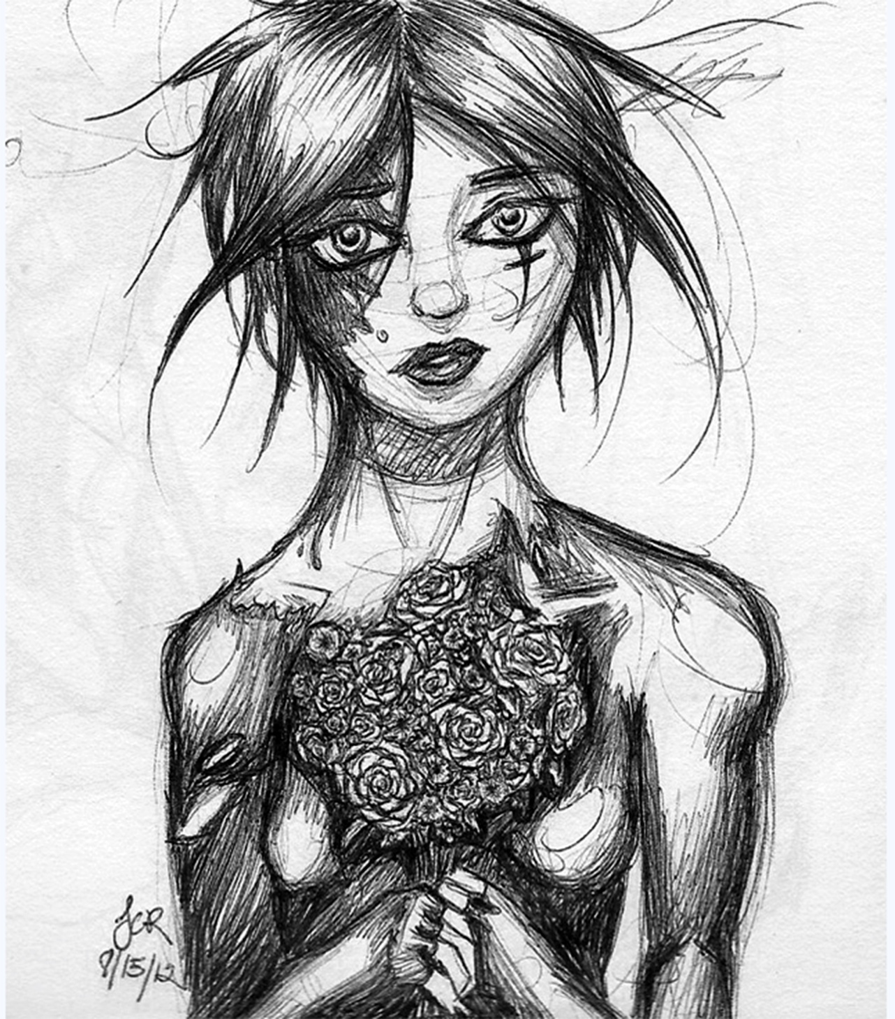 Illustration by Jacqueline C. Rineer — a woman with a bouquet