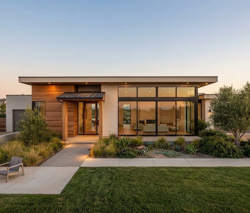 Modern suburban rental home at golden hour
