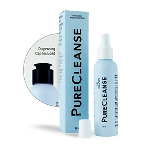 PureCleanse 118 mL hypochlorous-acid wound cleanser packaging with spray nozzle and dispensing cap