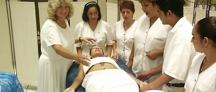 A full Crystal Light Therapy healing session in progress
