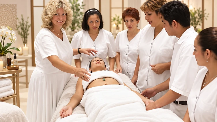 A full Crystal Light Therapy healing session in progress
