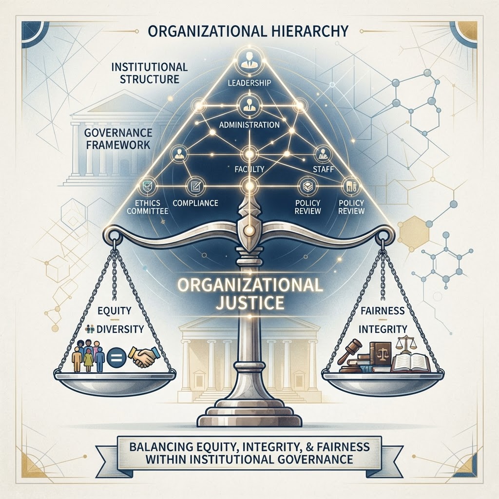 Conceptual illustration of institutional justice and balance.