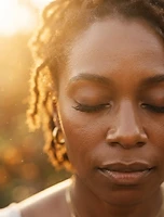 The Priestess's eyes in meditative stillness