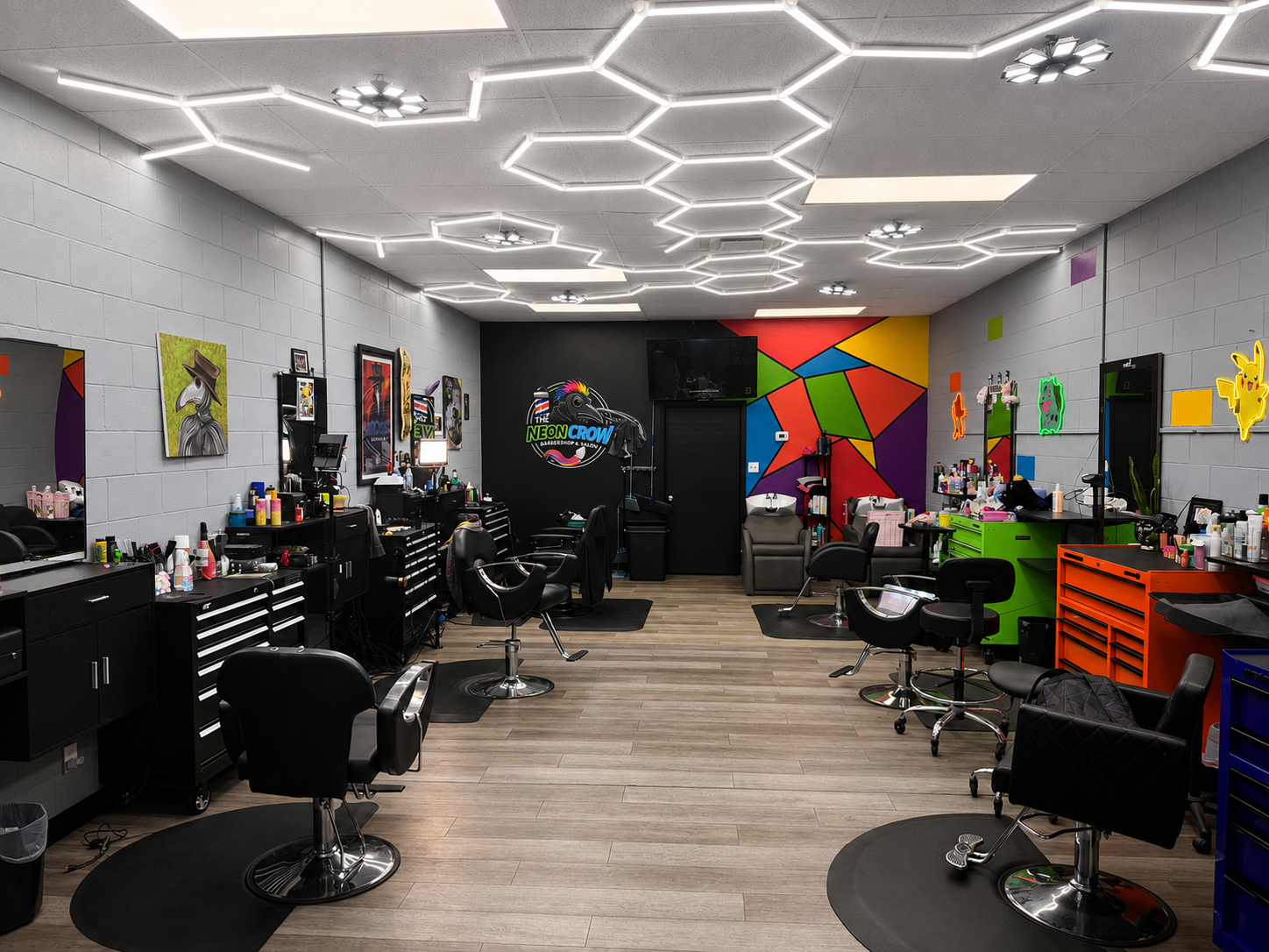 The Neon Crow barbershop interior