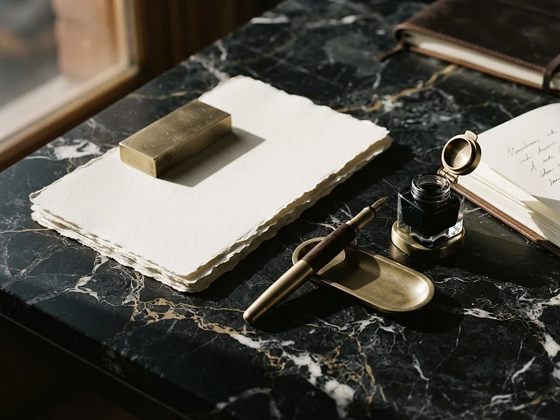 Stone desk with stationery