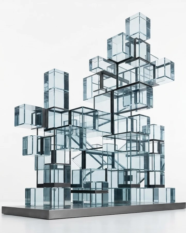 Abstract architectural sculpture representing interconnected organizational systems