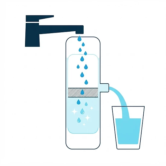 diagram of water flowing from the tap through the membrane cartridge into a glass